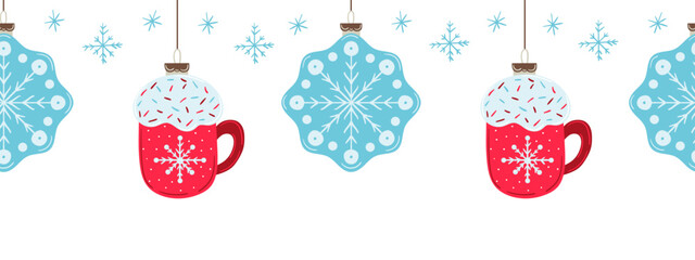 Christmas flat seamless border. New Year illustration