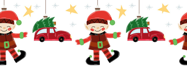 Christmas flat seamless border. New Year illustration