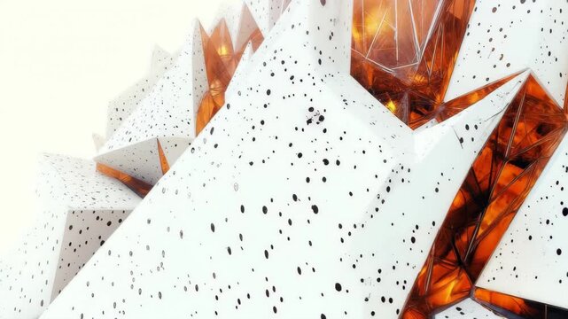 An innovative structure features striking angular forms and a vibrant orange interior. This modern design stands out in a dynamic urban landscape under bright lighting conditions.