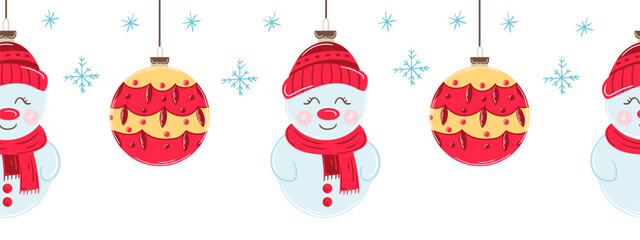 Christmas flat seamless border. New Year illustration