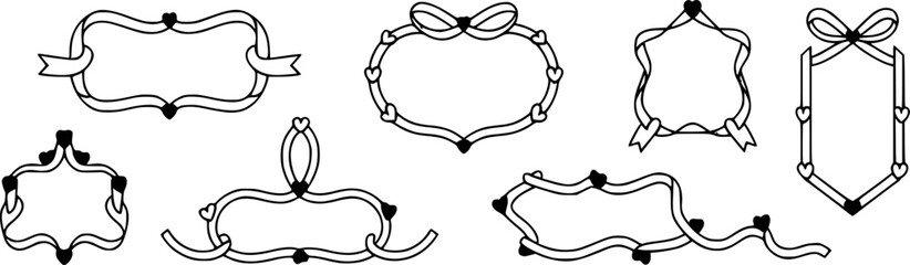 Collection of Decorative Ribbon Frames with Heart Accents for Design