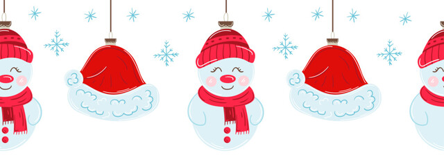 Christmas flat seamless border. New Year illustration