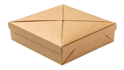 Simple square brown cardboard gift box with a neatly folded triangular lid perfect for eco friendly packaging concepts on transparent background