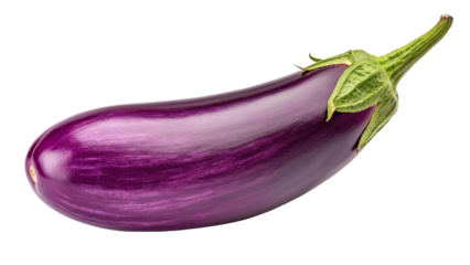 Fresh vibrant purple Japanese eggplant vegetable perfect for healthy cooking and culinary ingredient concepts on transparent background