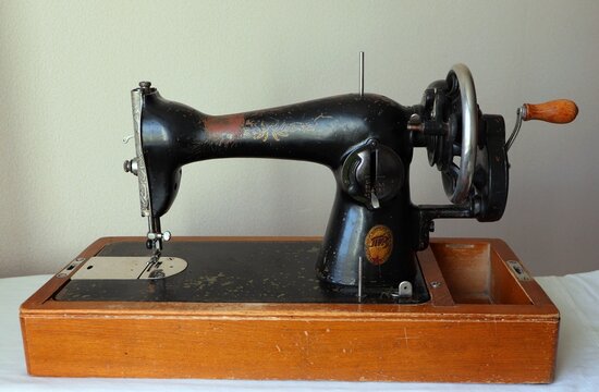 Vintage hand-operated stitching machine, Voronezh, Russia. October 18, 2024.
