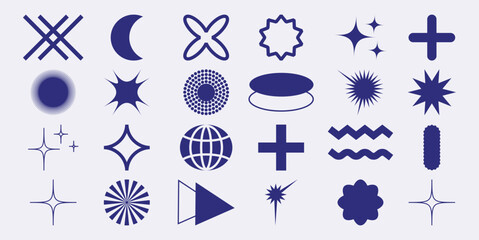 Blue geometric and abstract symbols and collection white