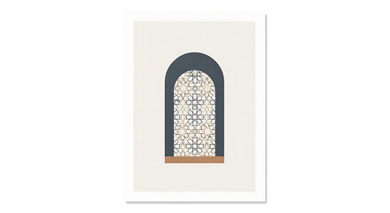 Fototapeta premium Elegant arched window with intricate geometric pattern, evoking tranquility and architectural beauty.
