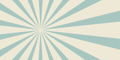Sunlight retro horizontal background. Pale blue and beige color burst background. Fantasy Vector illustration. Magic Sun beam ray pattern background. Old paper starburst. Circus poster or placard
