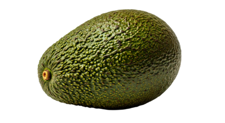 Textured Green Avocado Close-up with Stem on Checkered Background