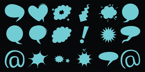 Turquoise speech bubbles and symbols collection black