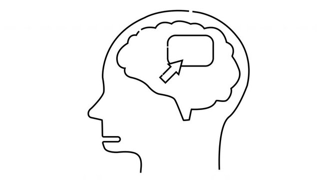 Head outline with brain Arrow points to rectangle within