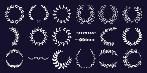 White laurel wreaths and branches dark navy leaves