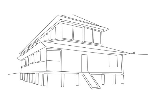Dayak traditional longhouse. Dayak concept one-line drawing