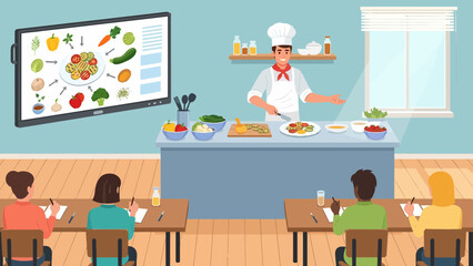Chef Cooking Class Demonstration for Students.