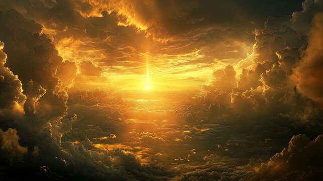 91.A mesmerizing sunset scene where the sun&acirc;&euro;&trade;s golden rays pierce through thick storm clouds, casting long shadows over the landscape while the sky transitions from warm to cool tones.