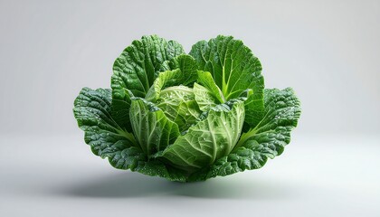 Obraz premium Fresh organic green cabbage head vegetable ingredient on a rustic wooden table