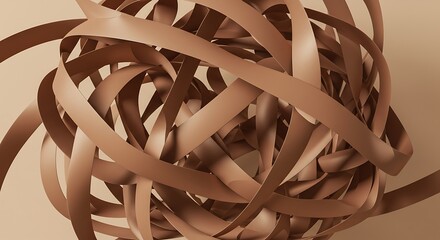 Abstract swirling ribbons, warm earth-tone hues, overlapping curves, geometric aesthetic