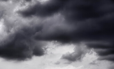 dark clouds make sky in black. Heavy rain thunderstorm. Pattern of clouds overcast predict tornado, Hurricane or thunderstorm and rainy. Dark sky cloudy have storm and lightning thunderbolt.