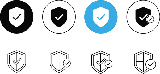 Shield checkmark icon set, security symbol vector pack, editable, isolated, black silhouette, verification design, protection clipart