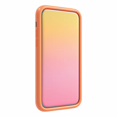3D modern smartphone with pastel screen and orange case isolated on transparent background