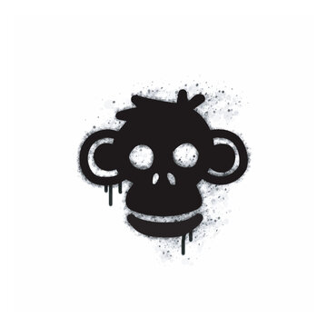Graffiti Spray with monkey face icon isolated on white background.