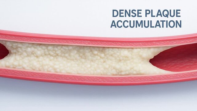 Dense plaque accumulation coronary artery causes artery disease by blocking blood flow leading to serious heart health complications and medical issues related to cardiovascular system and artery