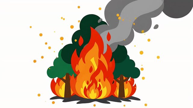 Animated forest fire disaster with trees and smoke environmental destruction concept