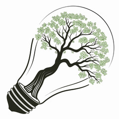 Tree growing inside transparent light bulb white background 2