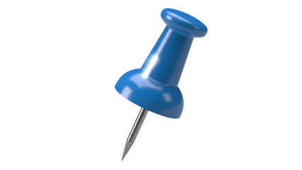 Bright blue plastic thumbtack with a silver metal pin, isolated on white background.