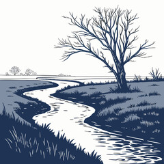 River turning blue from dark polluted water white stream