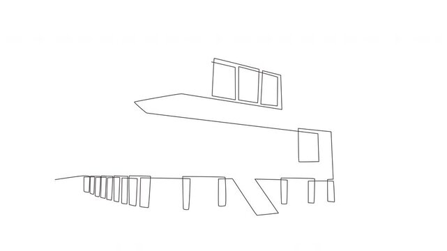 Animated Dayak traditional longhouse. Dayak concept one-line drawing