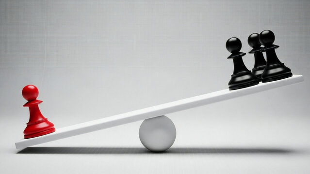 The red pawn represents individual strength while three black pawns represent group numbers