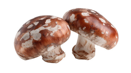 Obraz premium fresh brown mushrooms isolasted close up edible fungi food ingredient high detail studio lighting on white background