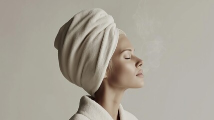 Woman relaxes with towel on head in spa setting at home during spa day activities