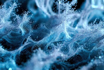 Dynamic blue particle flow creating an abstract ethereal light wave motion