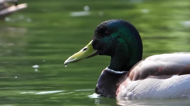 Duck swimming in pond with other ducks in the background for nature blogs