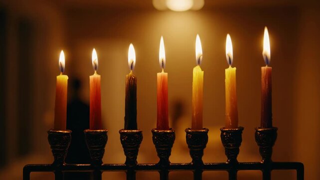 Lighting candles in a simple indoor setting during an evening gathering