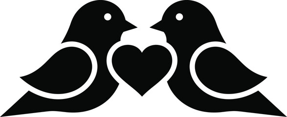 Two black birds sharing a heart