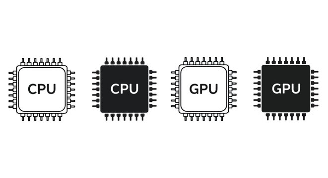 Computer processor icons - Line and glyph solid icon set - Solid icons vector collection - Blue icon set - Icon vector - Flat Design Icon