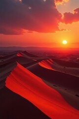 Crimson sun dips behind Sahara's sculpted dunes , visual, vista, wonder