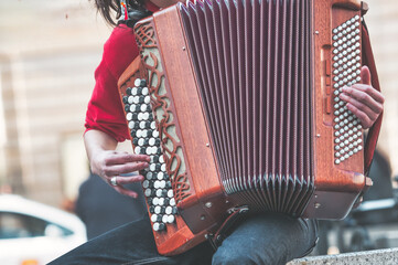 Street musician with accordion