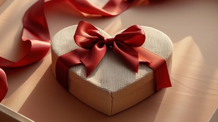 Retro heart-shaped gift box with red ribbon romantic theme