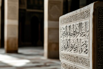 Delicate Arabic Calligraphy on Mosque Wall with Soft Natural Light