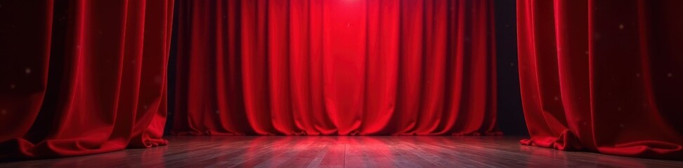 Crimson velvet curtains rise, revealing stage , texture, red, theater arts