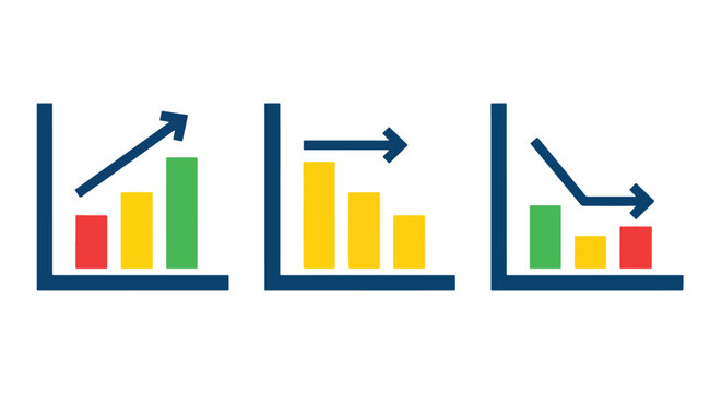 Trend indicators - Line and glyph solid icon set - Solid icons vector collection - Blue icon set - Icon vector - Flat Design Icon