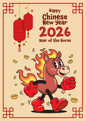 Happy Chinese New Year 2026&mdash;Year of the Horse Retro Cartoon Mascot