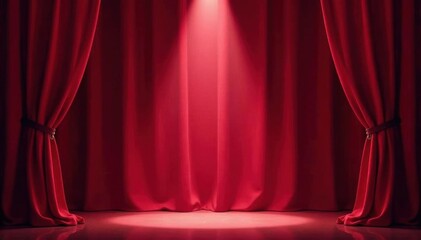 Crimson velvet stage curtains, single spotlight beam , backdrop, red curtains, showbiz