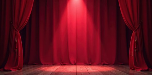 Crimson velvet stage curtains, spotlight beam , bright, spot