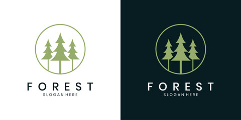 Minimalist pine forest tree logo design