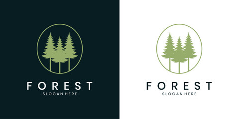 Evergreen pine tree forest logo design